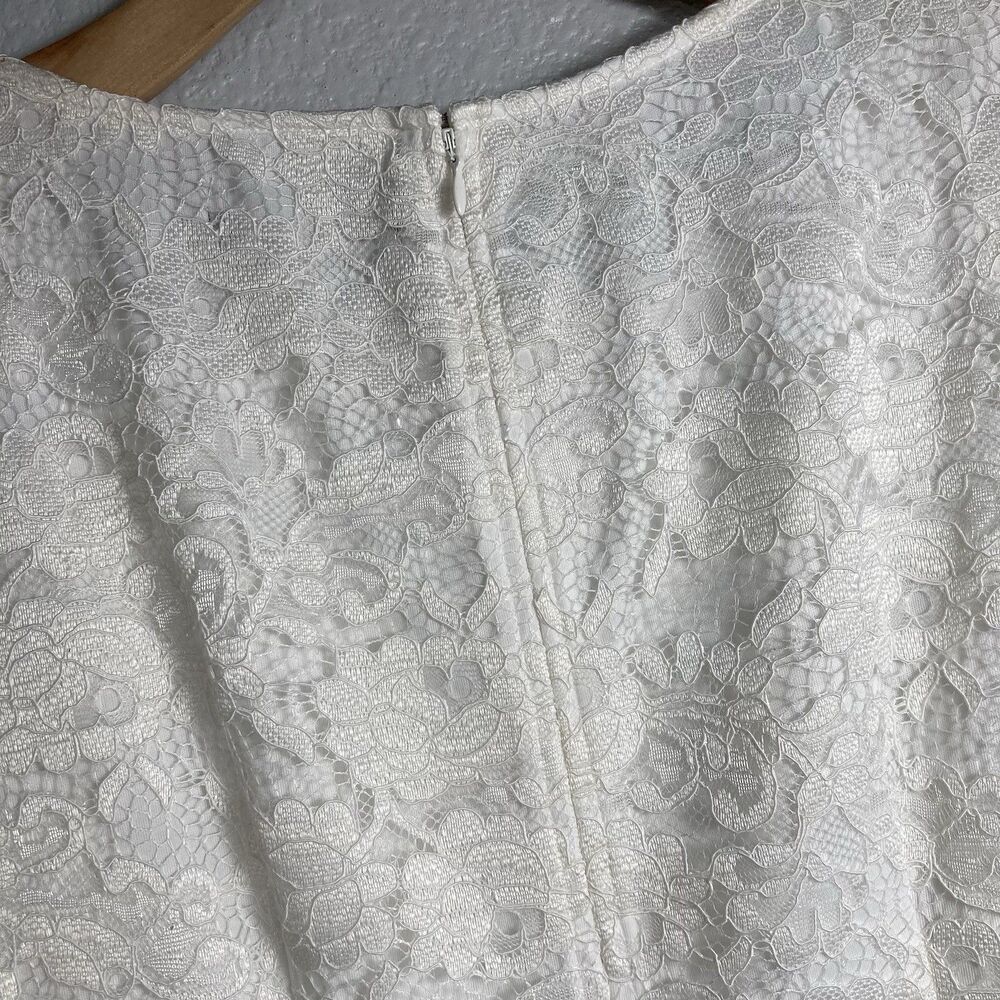 Ivory White Floral Lace Dress Womens  8 Embroidered Bell Sleeve Wedding Easter - Picture 11 of 12